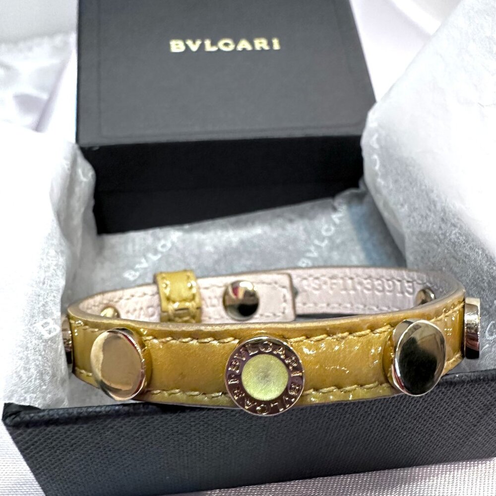 New BVLGARI Shiny Leather Bracelet Beige/Gold